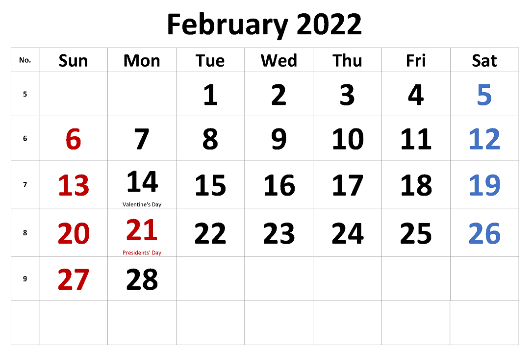 2022年2月カレンダー イラスト無料