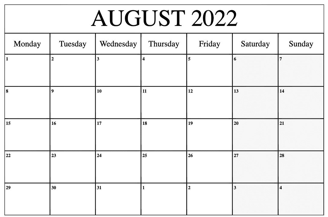 2022年8月カレンダー イラスト無料