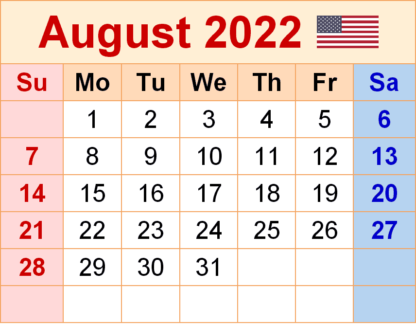 2022年8月カレンダーイラストpng