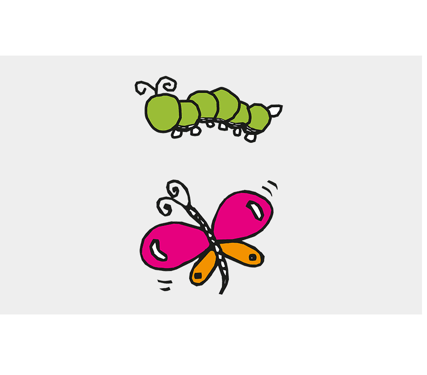 イモムシから蝶へ イラストイメージ