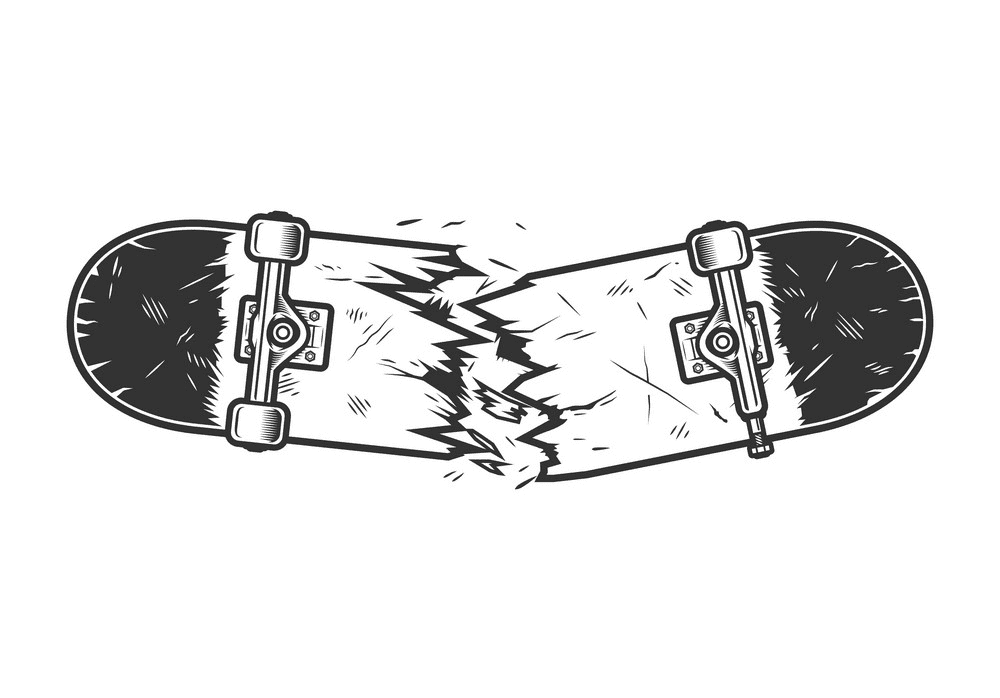 壊れたスケートボードの図 イラスト