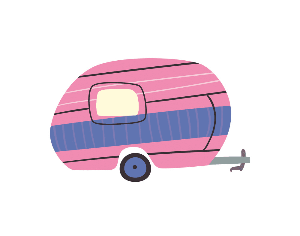 ピンクのキャンピングカー トレーラーの図 イラスト