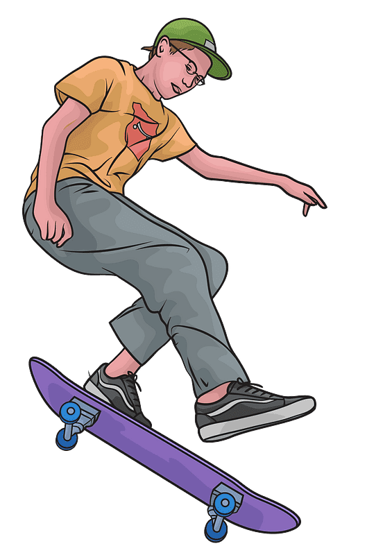 少年スケートボードイラスト透明背景