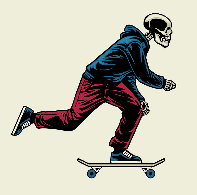 スケートボードに乗る イラスト画像
