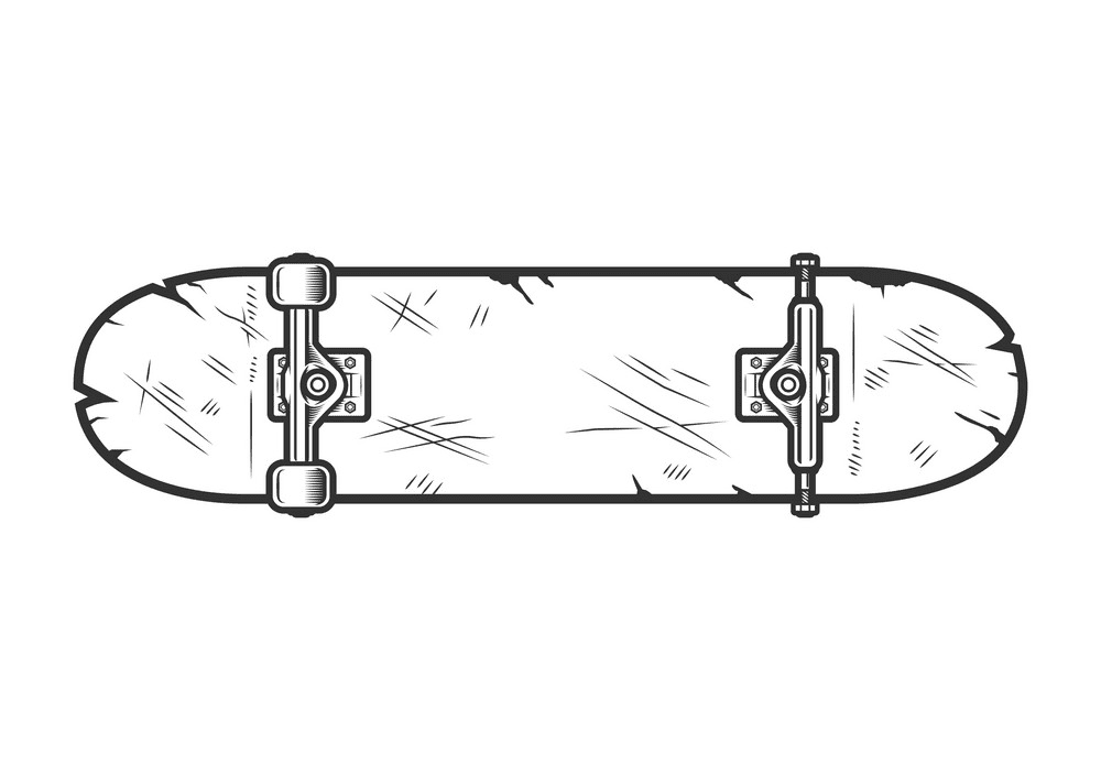 スケートボードのイラスト 白黒1