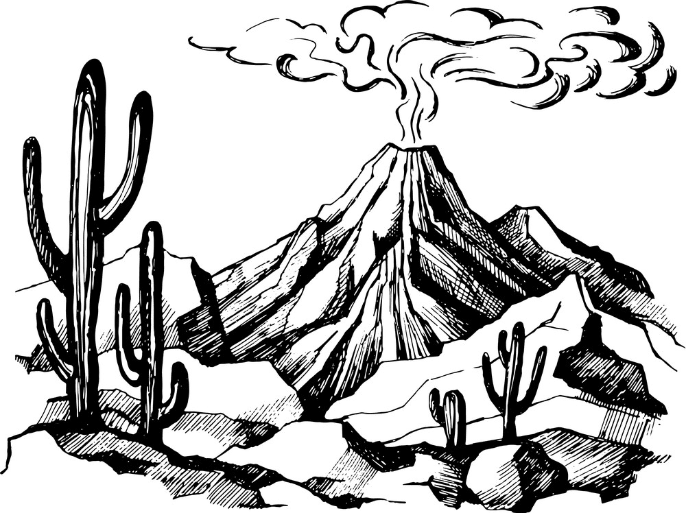 火山の白黒イラスト 2 イラスト