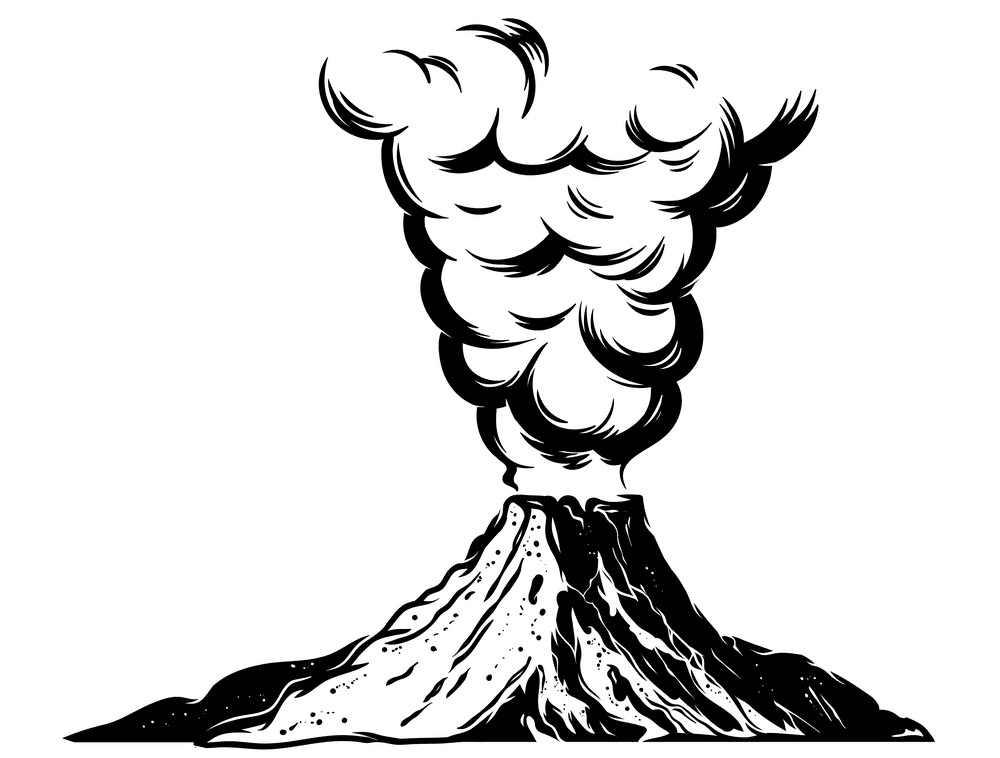 火山 白黒イラスト画像