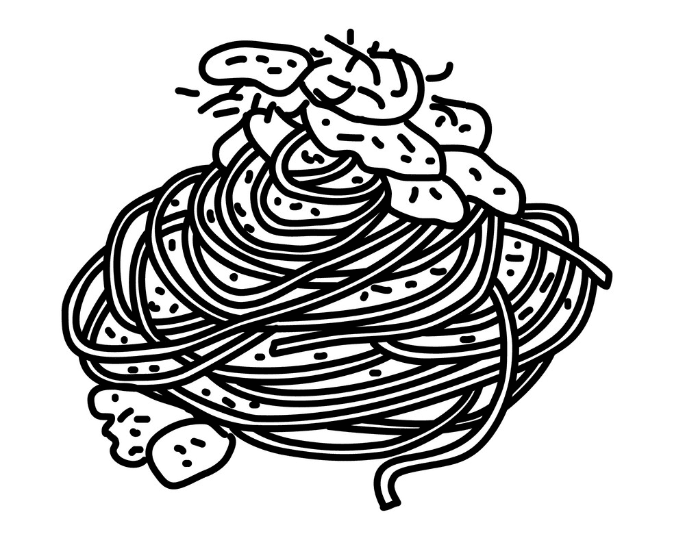 子供のためのスパゲッティのイラスト白黒