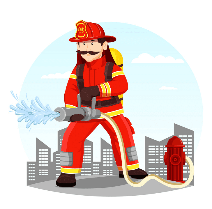 消防士のホースのイラスト