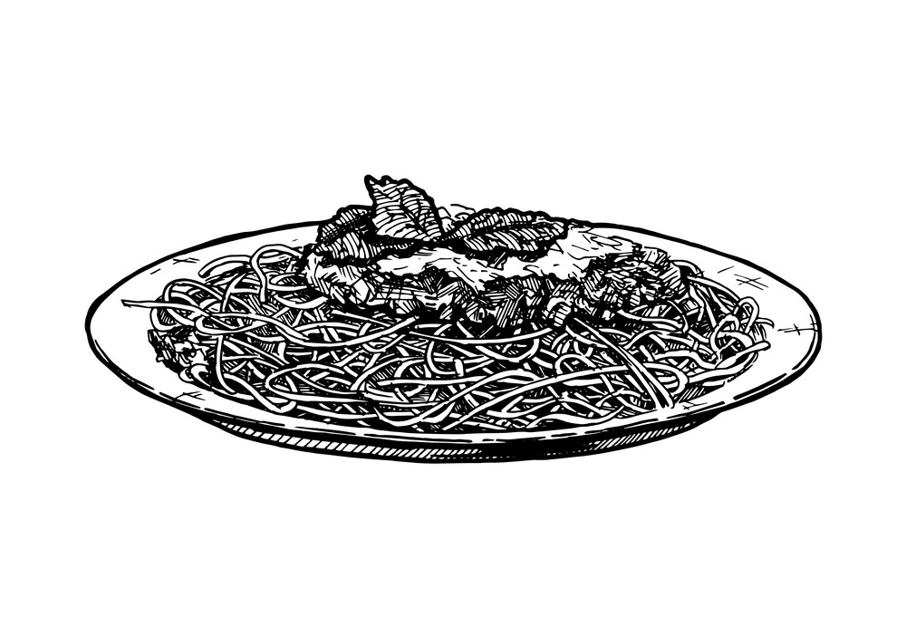 スパゲッティ イラスト 白黒 png
