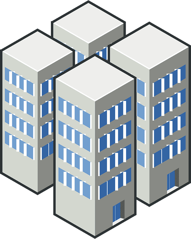 4つの建物のイラスト 透明 イラスト