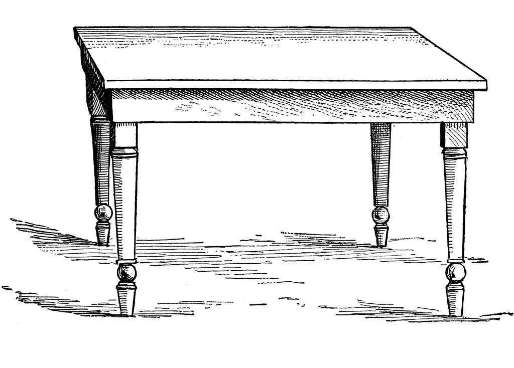白黒のテーブルのイラスト
