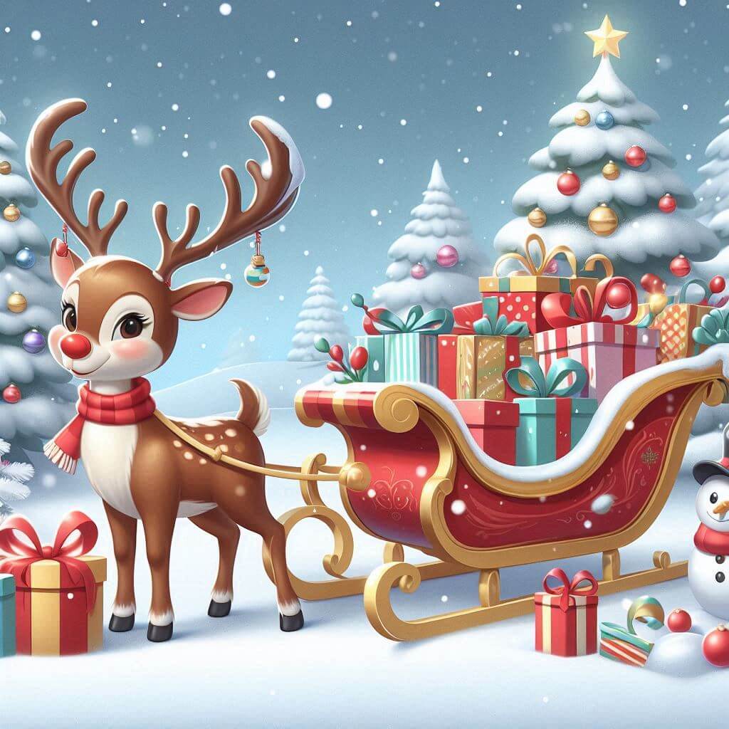 クリスマスのそりとトナカイのイラスト背景 イラスト