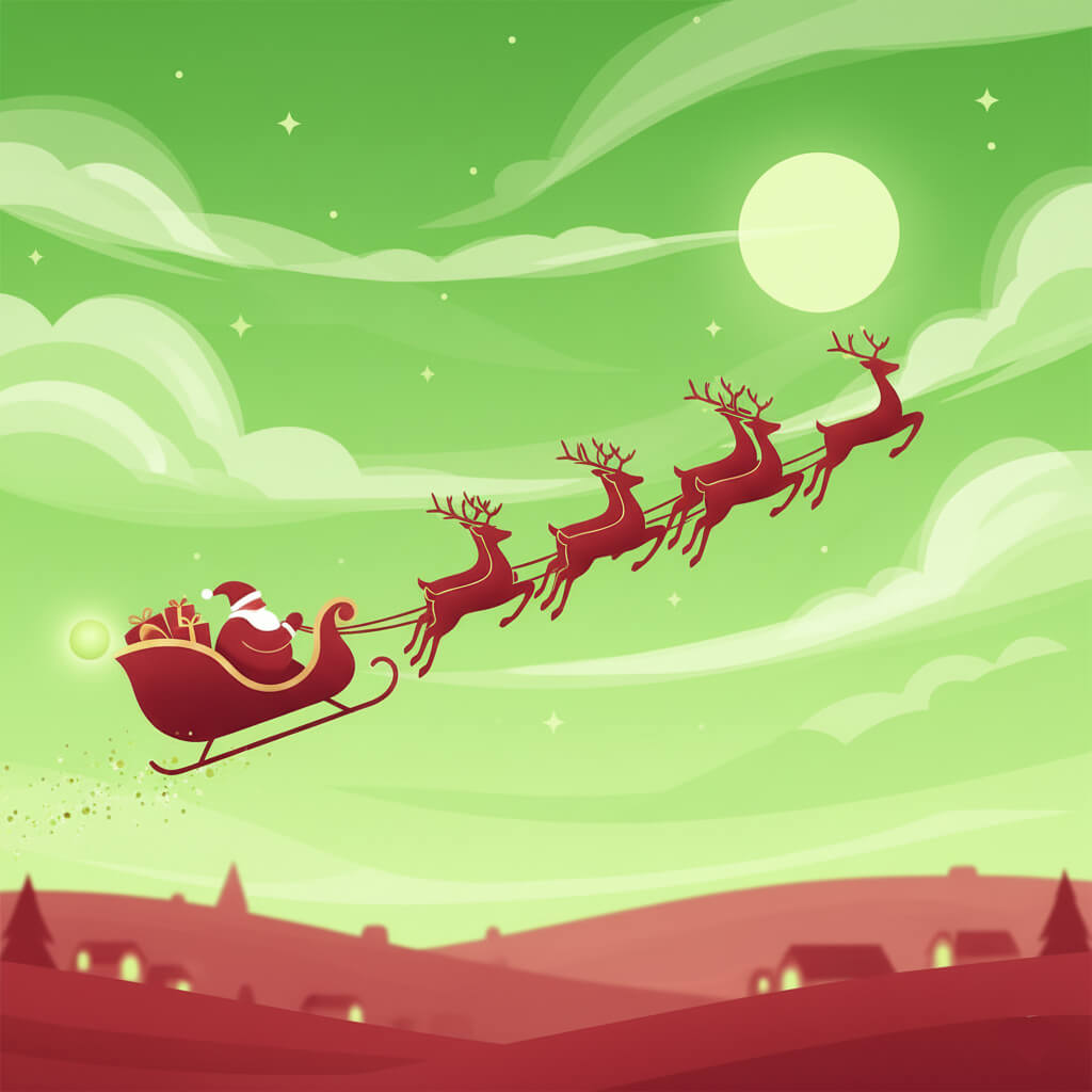 サンタのそりとトナカイが飛んでいるイラストの背景 イラスト