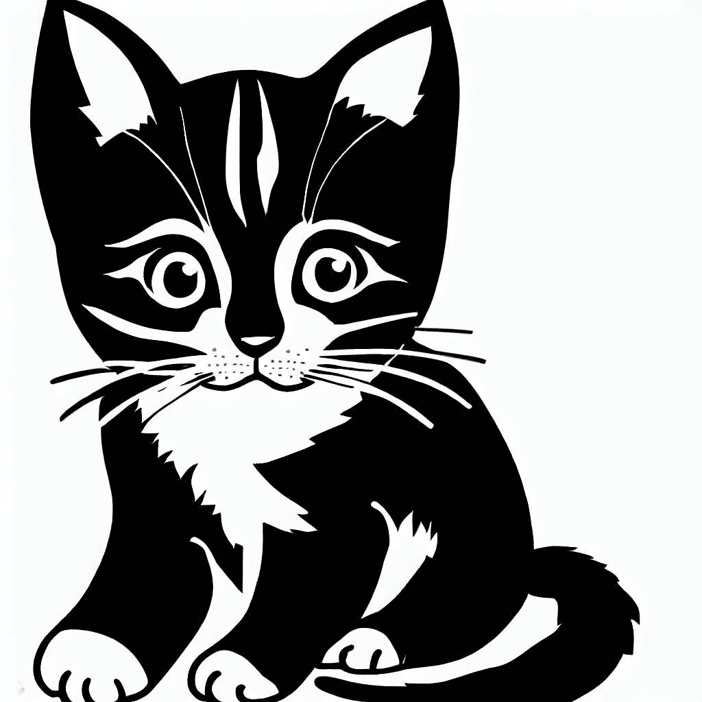 子猫のイラスト 白黒 無料