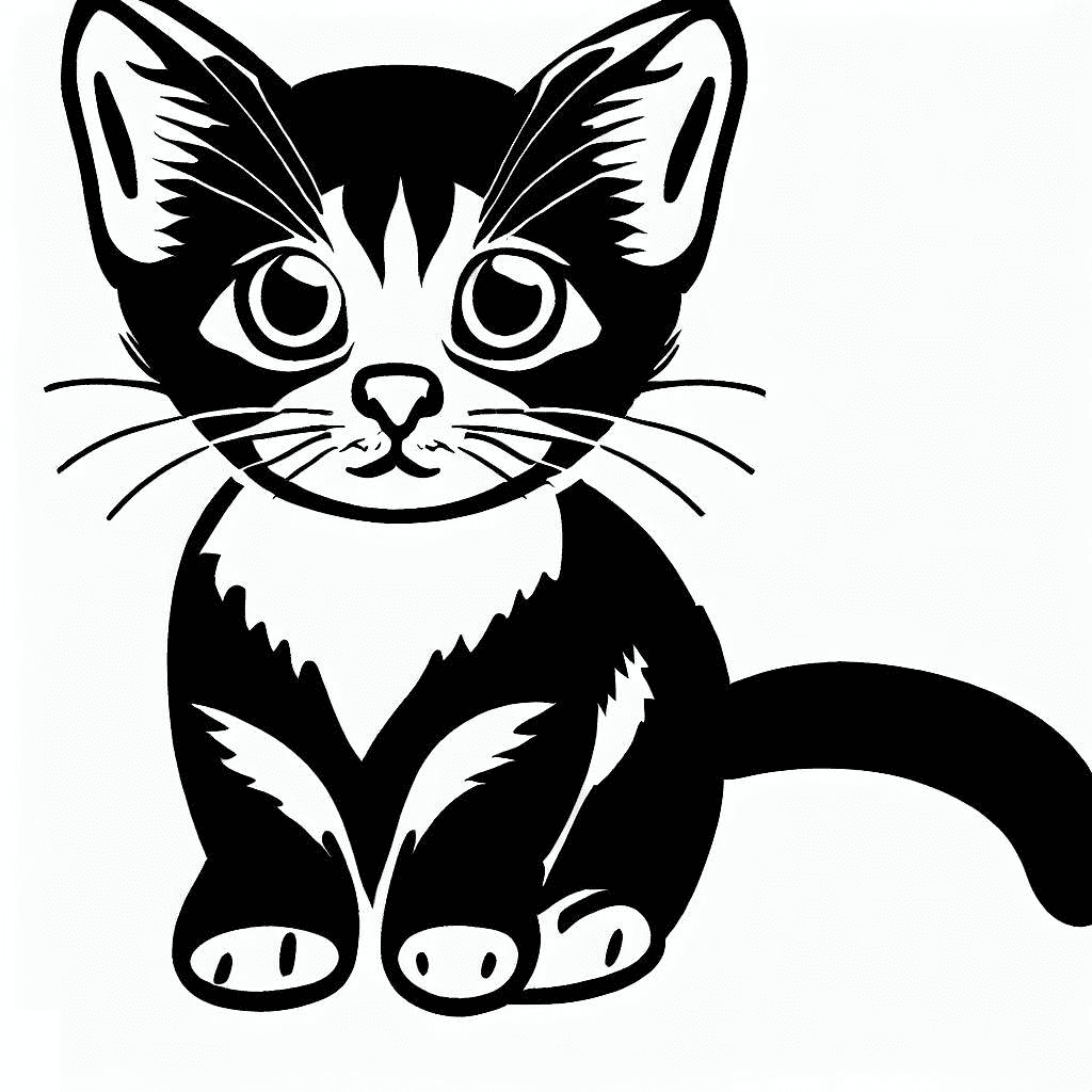 子猫のイラスト 白黒 PNG