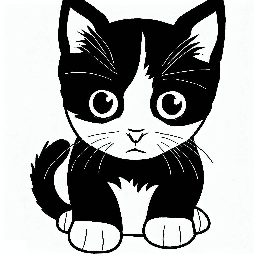 子猫の白黒イラストをダウンロード