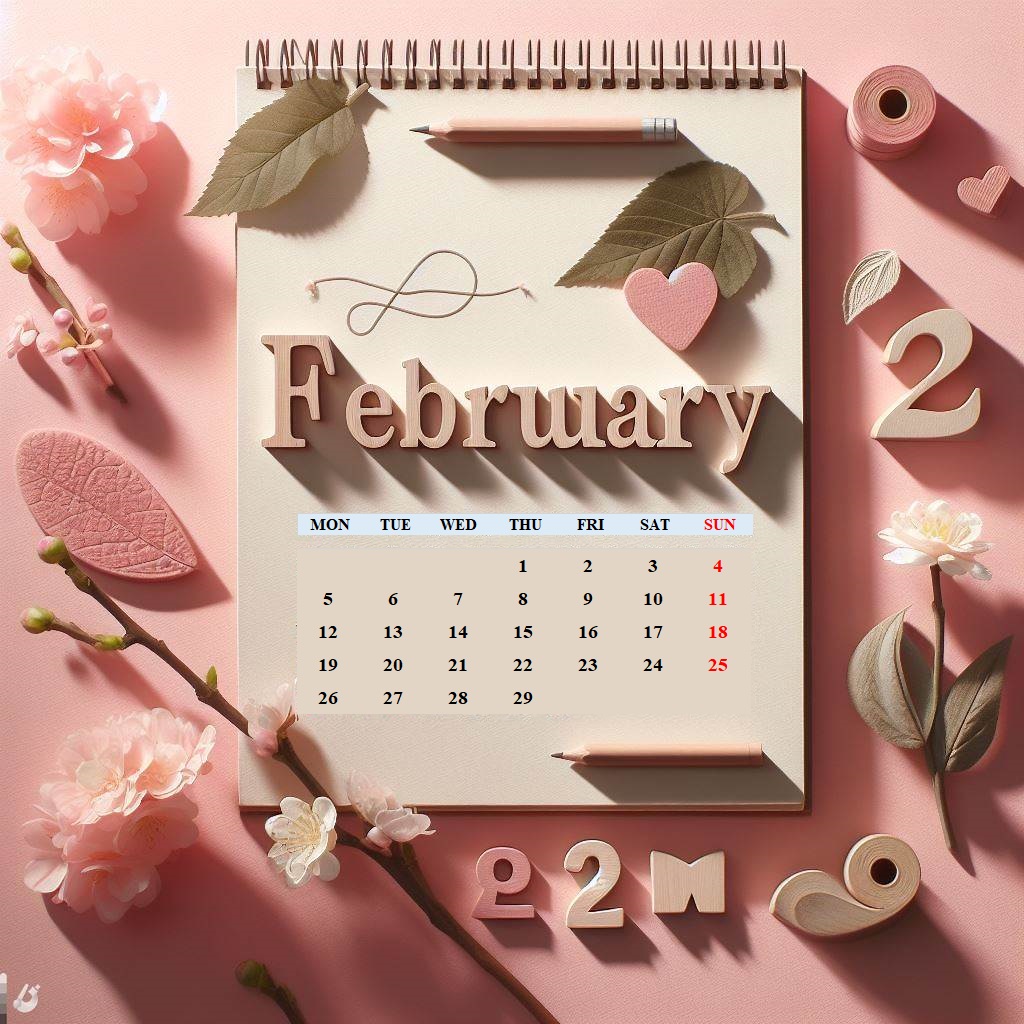 2024 年 2 月カレンダー デザイン イラスト 2