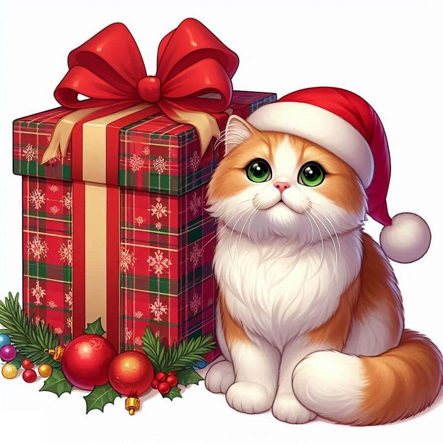 猫のクリスマスイラスト画像