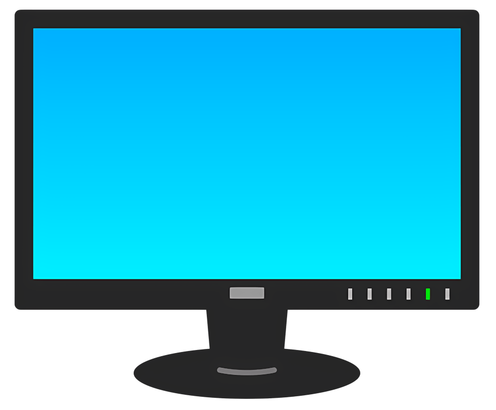 青い画面が表示された黒いコンピューターモニターのイラスト イラスト