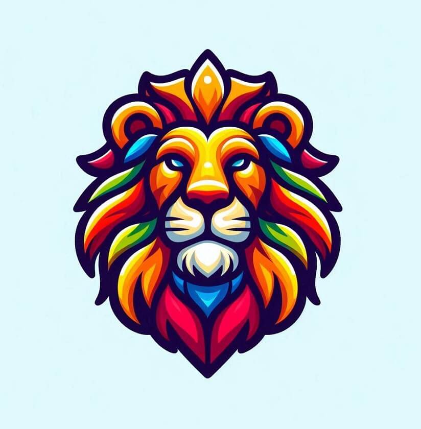 カラフルなライオンの頭のロゴのイラスト