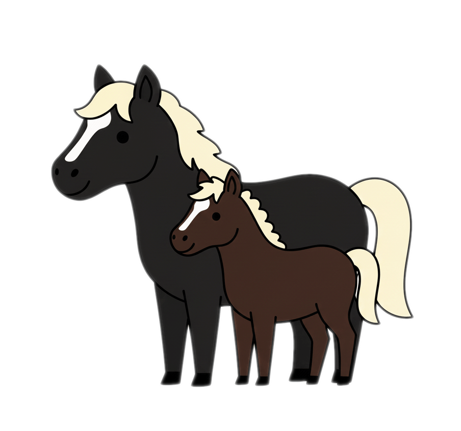黒い馬と子馬のイラストのダウンロード