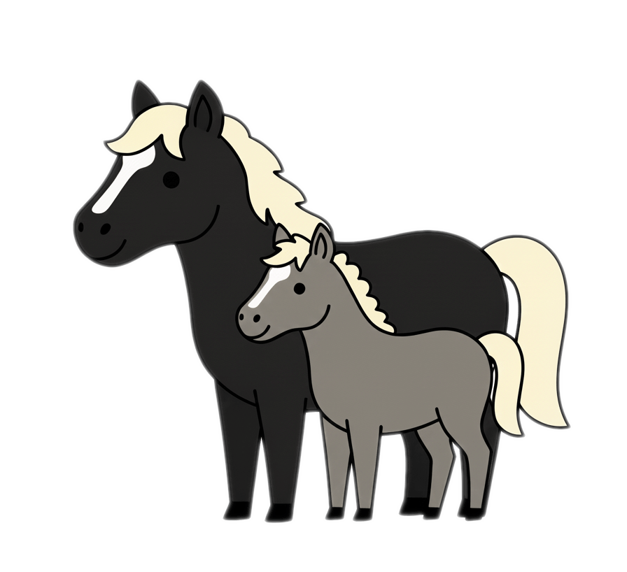 黒い馬と子馬の無料イラスト
