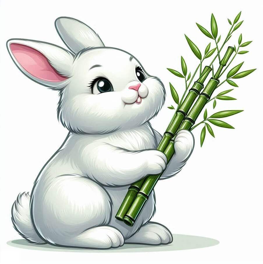 竹の枝を持つ白いウサギのイラスト無料