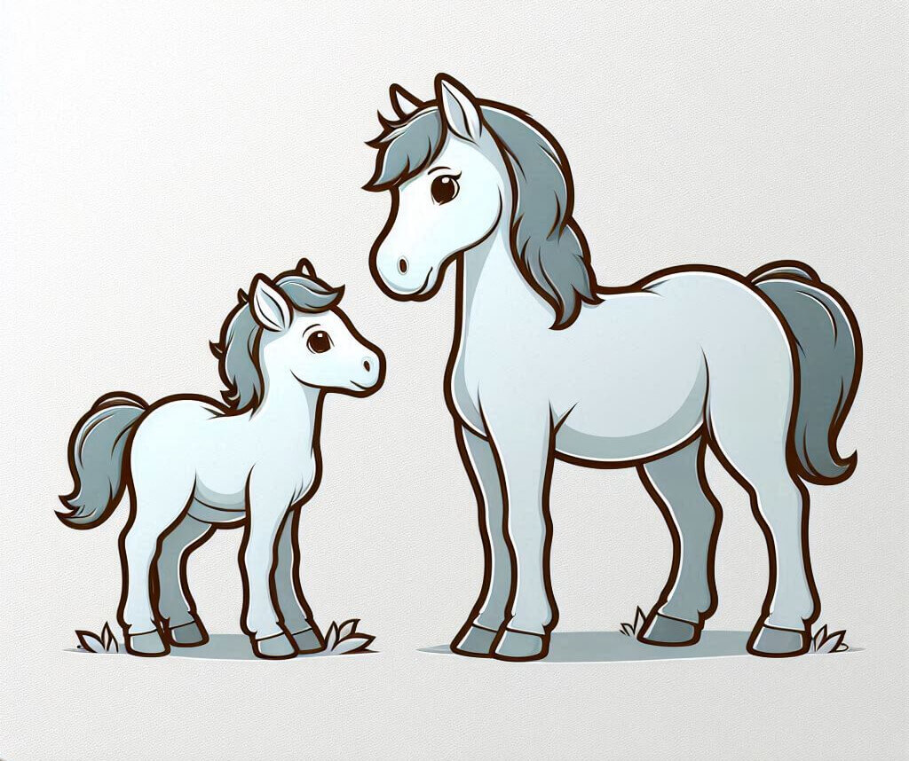 馬と子馬のイラスト無料画像