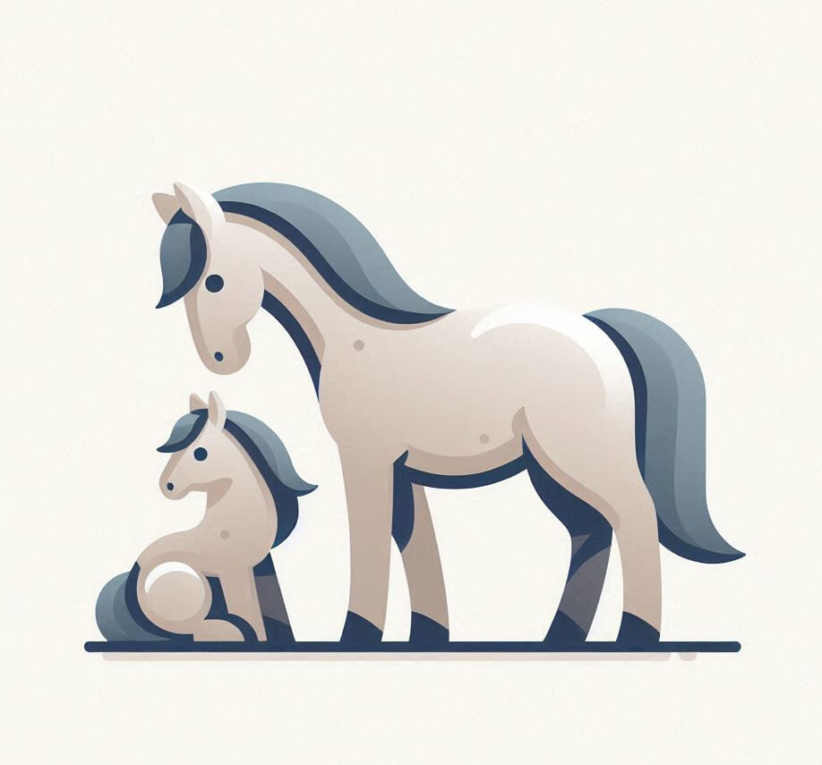 馬と子馬のシンプルなイラスト
