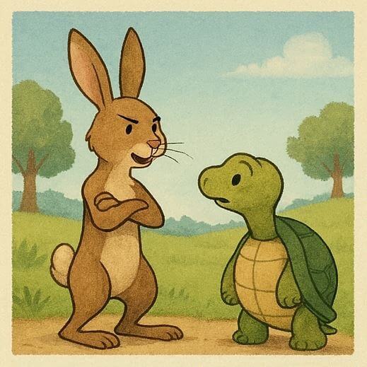 ウサギとカメが話しているイラスト イラスト