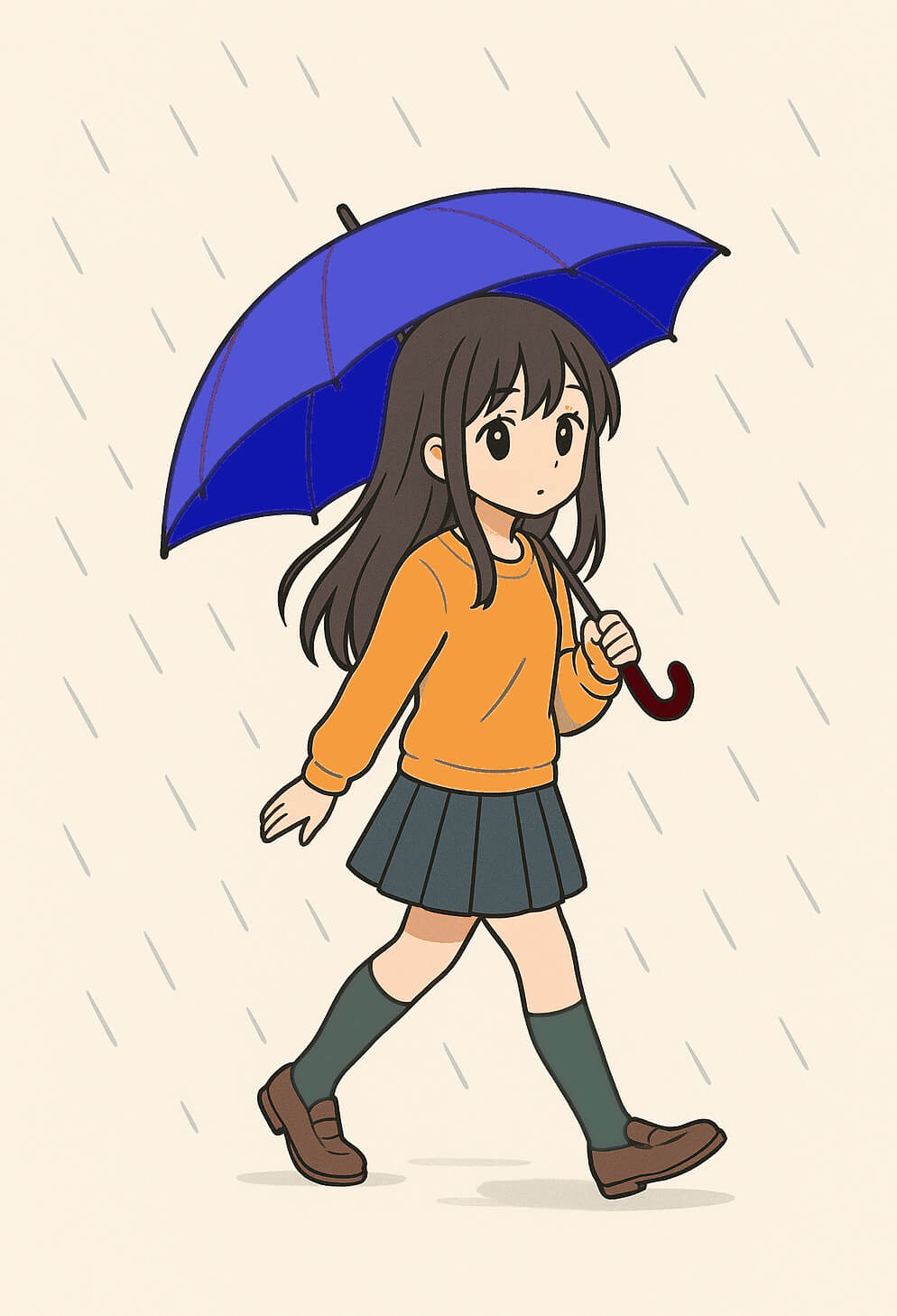 雨の中で傘を差しているアニメの女の子のイラストをダウンロード イラスト