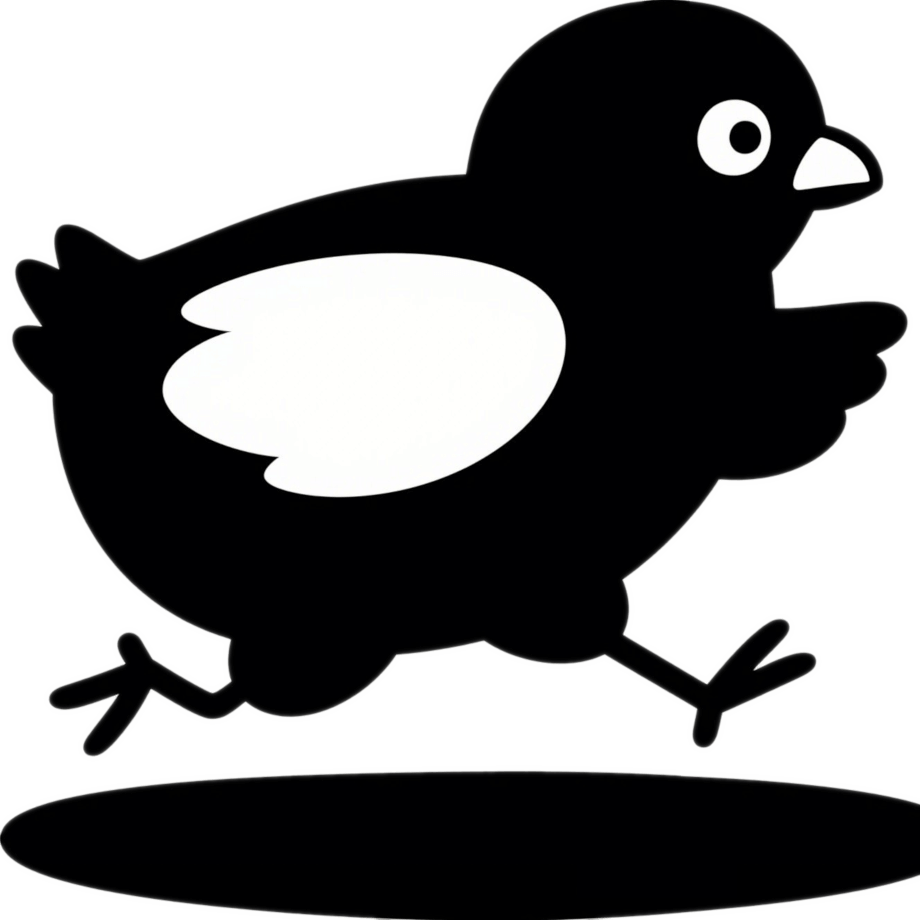 走るひよこのイラスト白黒 2