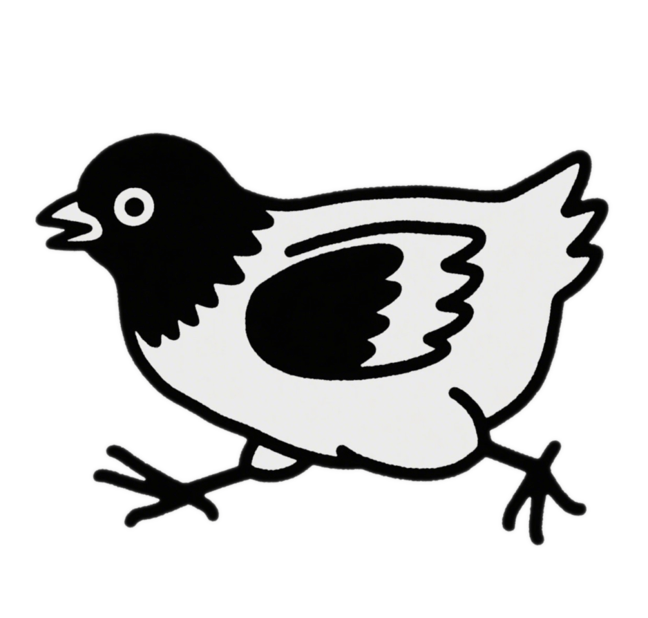走るひよこのイラスト白黒