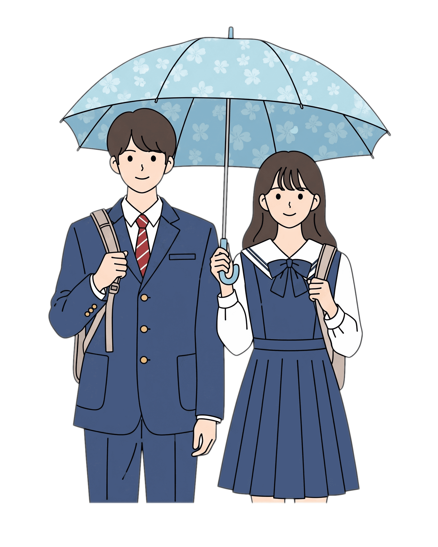 日傘を持った2人の学生のイラスト イラスト