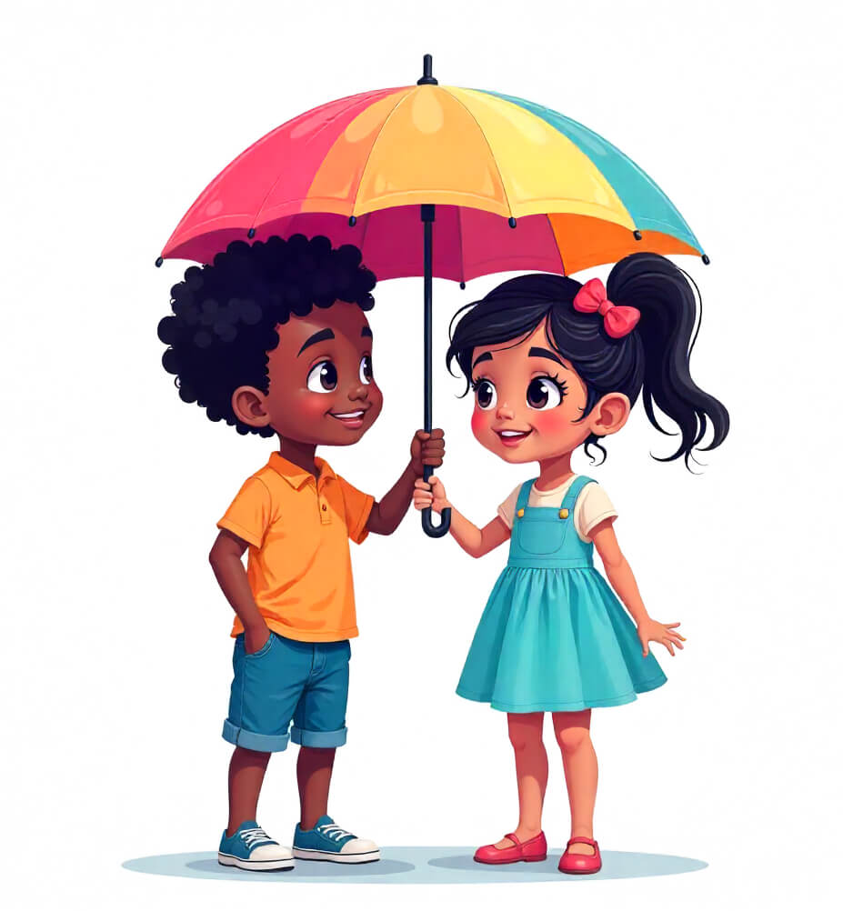日傘を持った2人の子供のイラスト イラスト