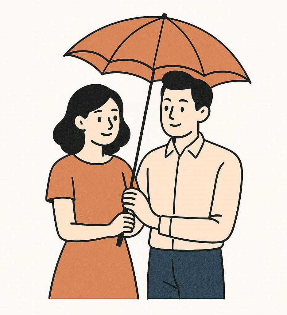 日傘を差すカップルのイラスト イラスト