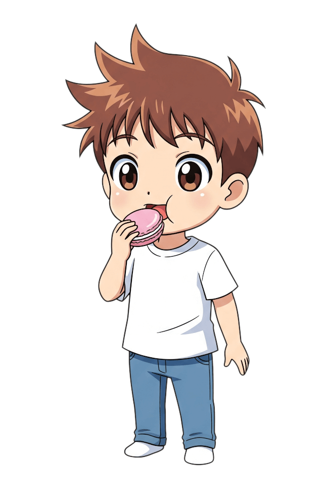 マカロンを食べる小さな男の子のイラスト イラスト