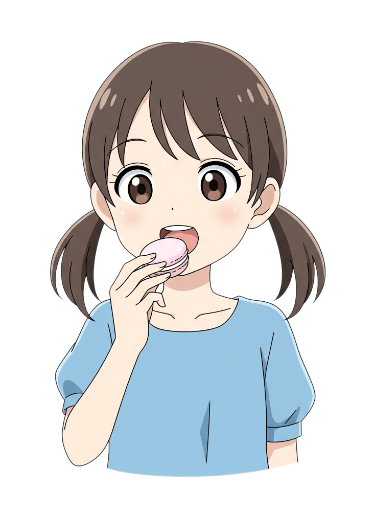 マカロンを食べる女の子のイラスト イラスト