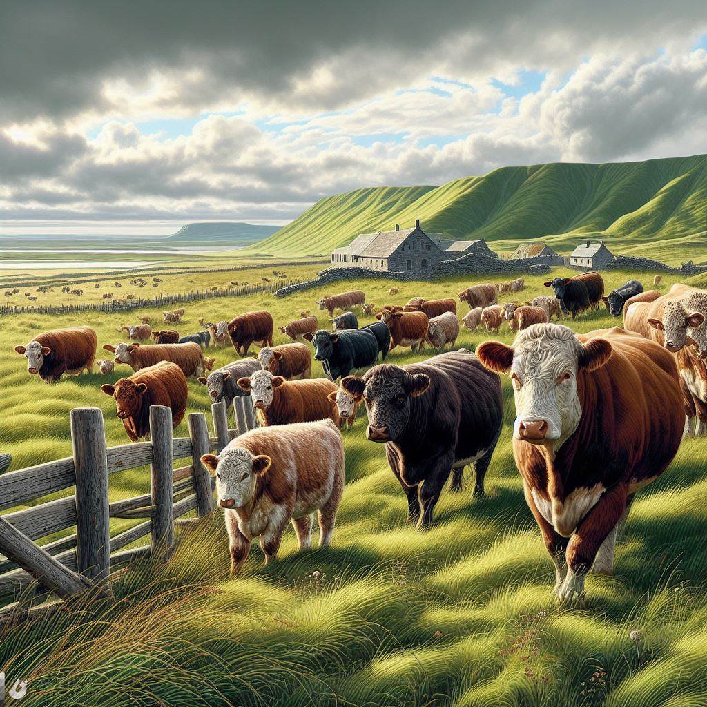 野原の現実的なイラストの牛 イラスト