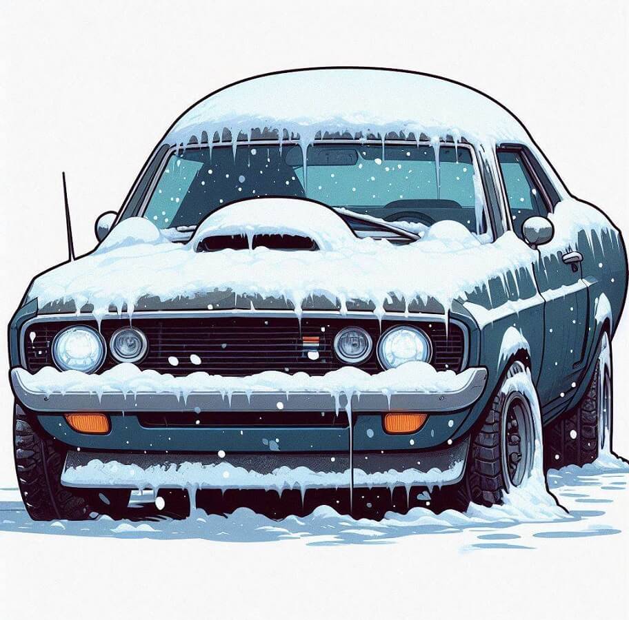 雪に覆われた車のイラスト