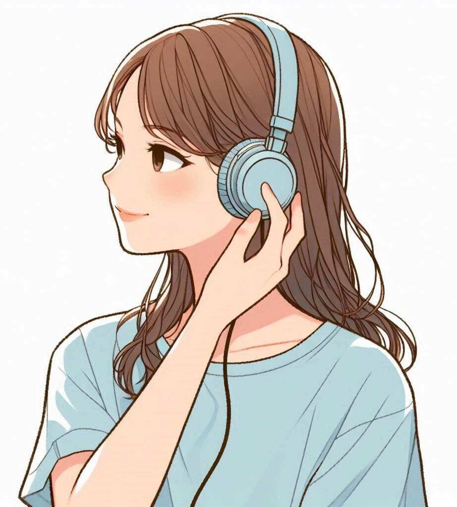 ヘッドフォンをした美しい女の子のイラストダウンロード