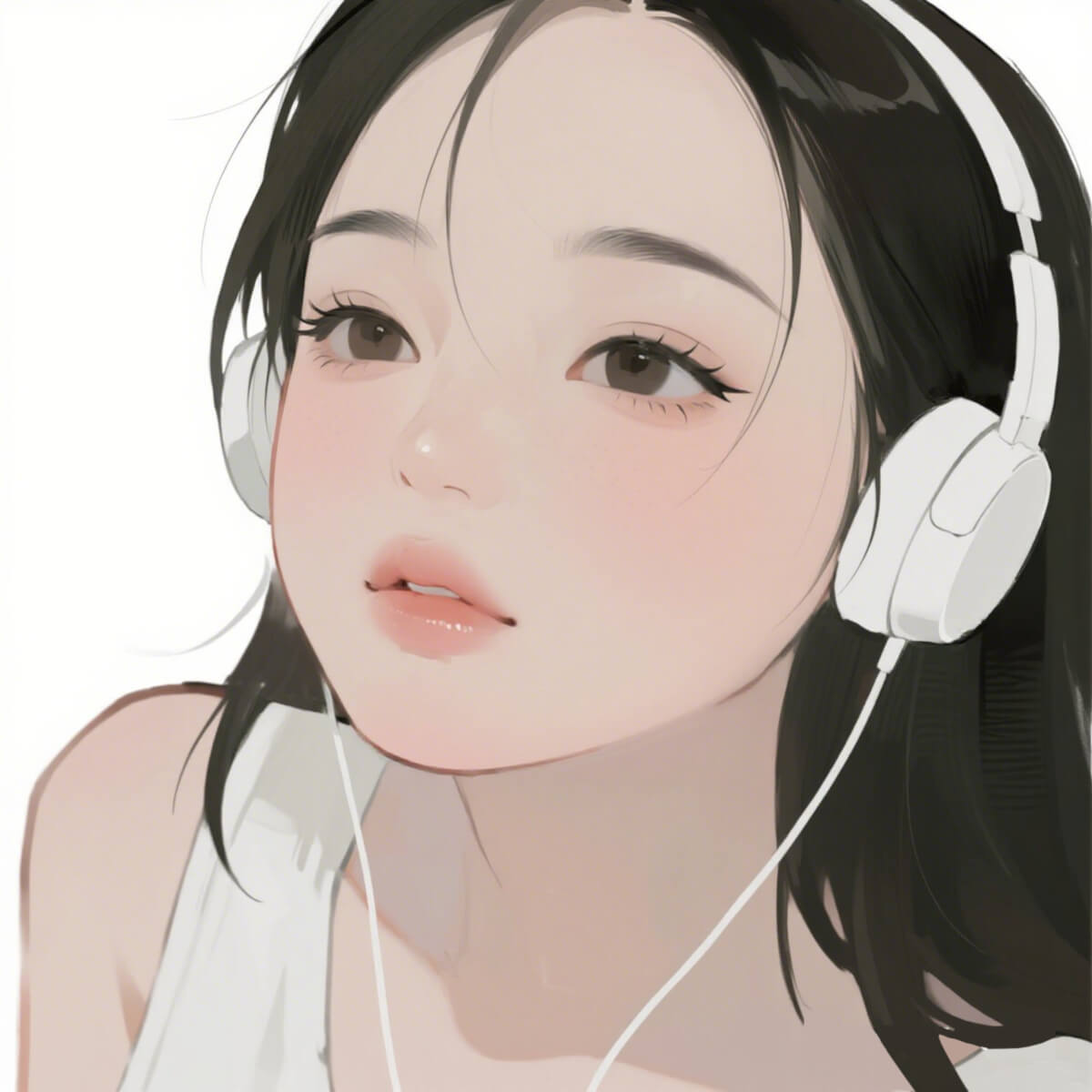 ヘッドフォンをつけた美しい女の子のイラスト画像