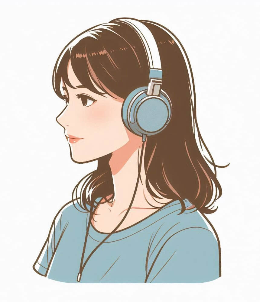 ヘッドフォンをつけた美しい女の子のイラスト無料