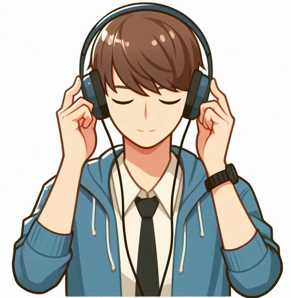 ヘッドフォンをつけた若い男性のイラスト背景