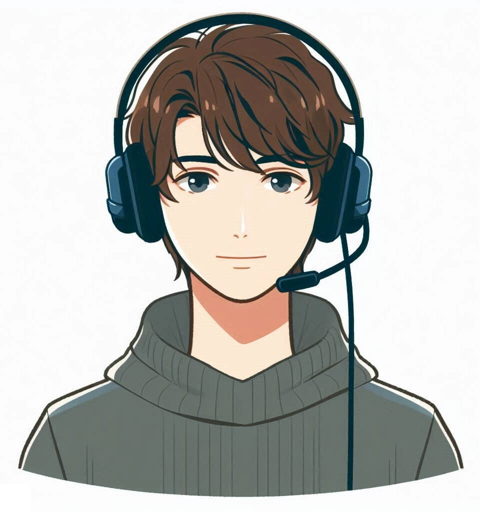 ヘッドフォンをつけた若い男性のイラスト