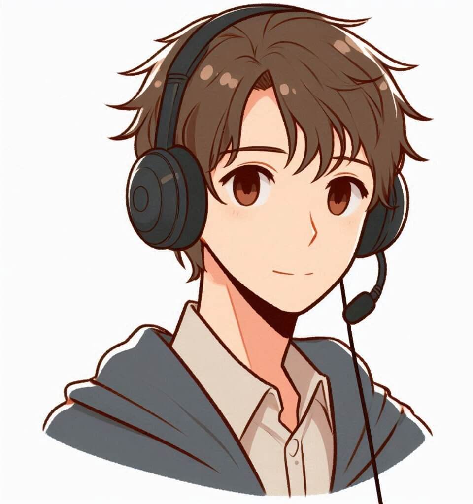 ヘッドフォンをつけた若い男性の無料イラスト