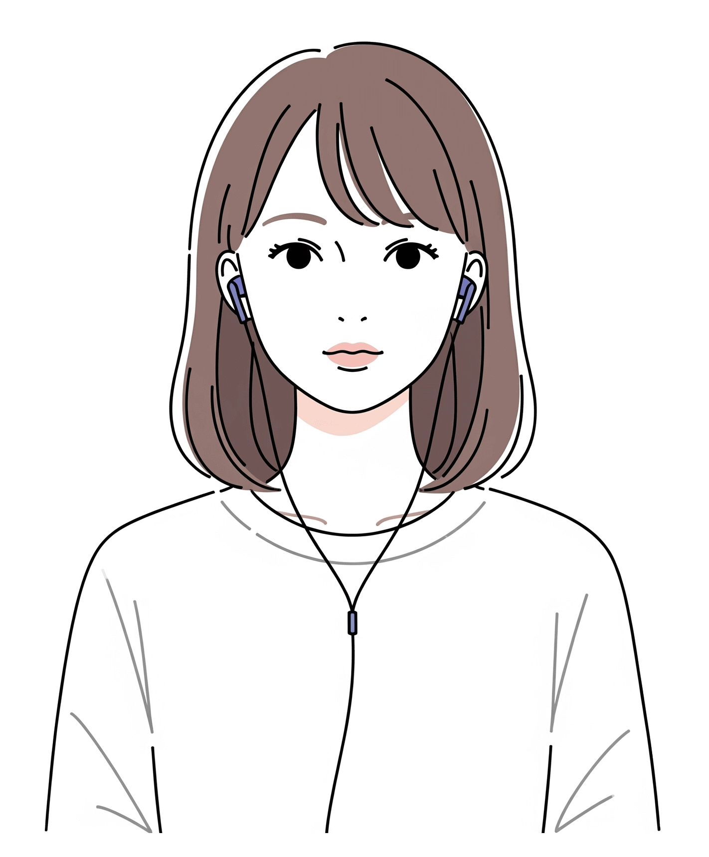 ヘッドフォンをつけた若い女性のイラスト画像