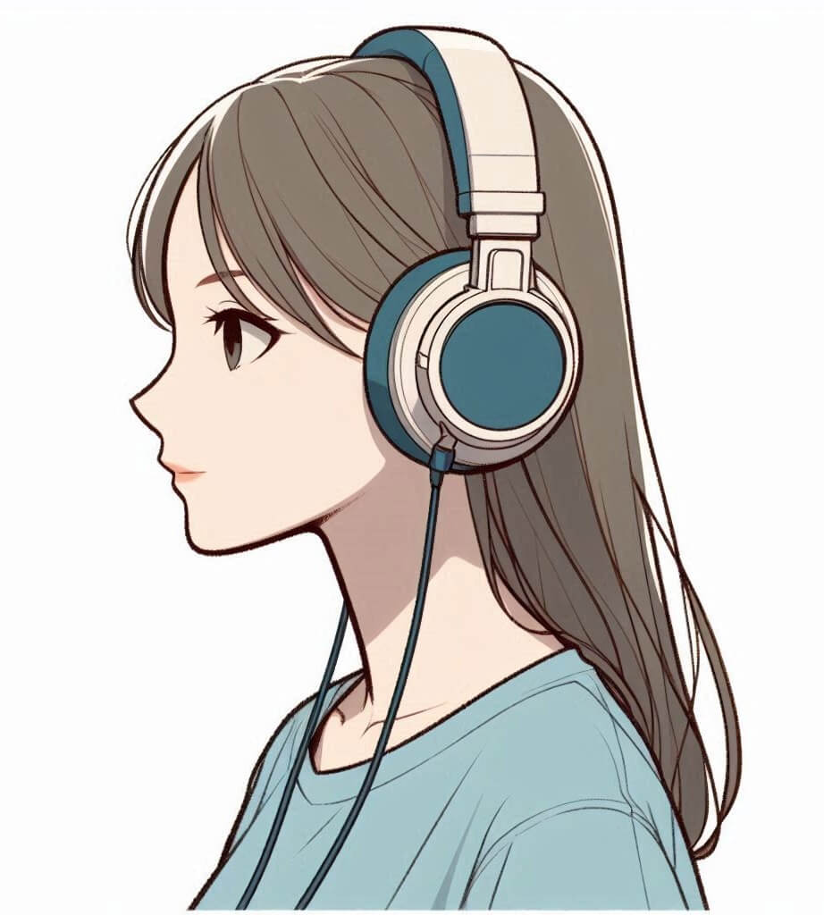 ヘッドフォンをつけた若い女性のイラスト無料ダウンロード