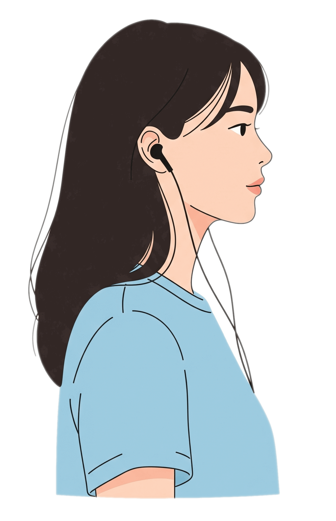 ヘッドフォンをつけた若い女性のイラスト無料